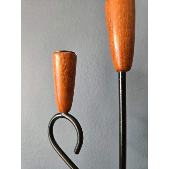 Danish Teak Three Arm Candleholder Luthje Denmark Modernist Brass Metal and Wood - Picture 4 of 10